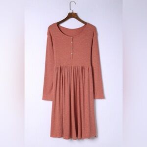 Plus Size Round Neck Long Sleeve Button-Up Midi Dress